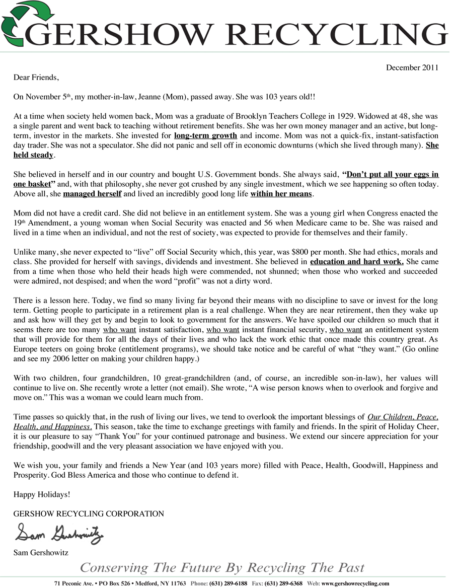 December 2011 Holiday Letter