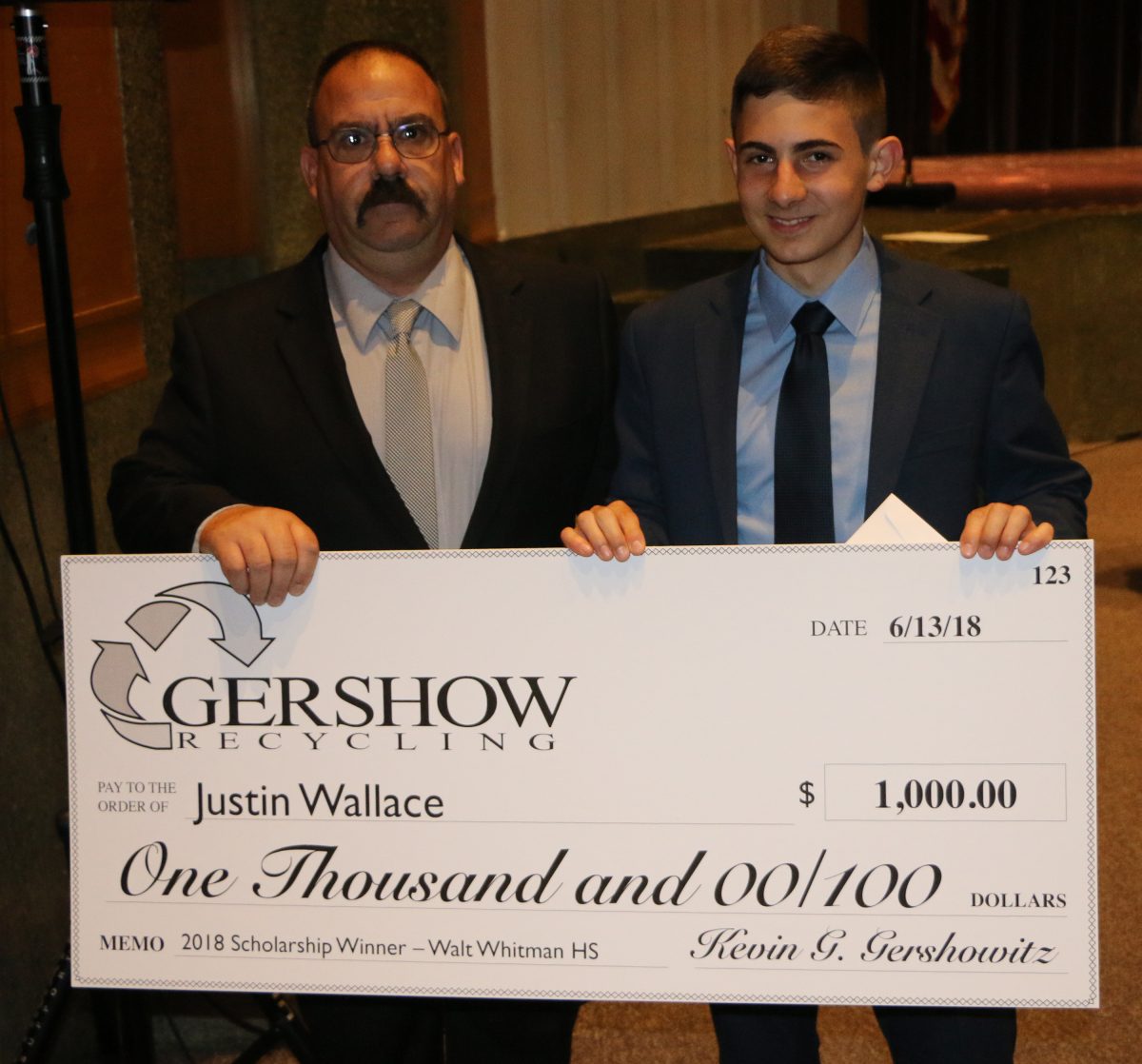 Gershow Recycling Grants Environmental Conservation Scholarship to Walt Whitman High School Graduating Senior Justin Wallace