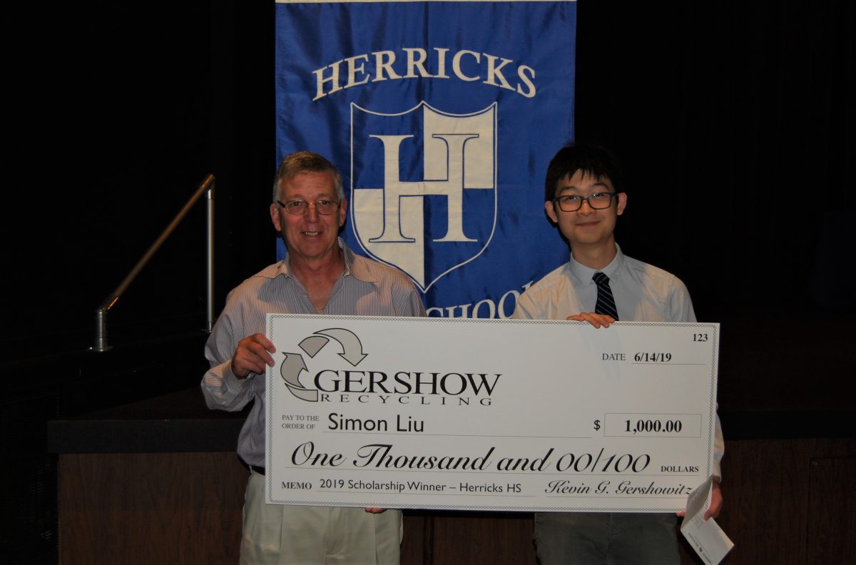 Gershow Recycling Grants Environmental Conservation Scholarship to Herricks High School Graduating Senior Simon Liu